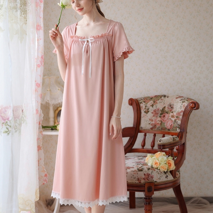 91家纺网 家纺一手货源 找家纺 （总）洛兰沙家居馆 2026新款睡裙短袖新品长款宽松少女夏季宫廷公主复古甜美厂家批发睡衣家居