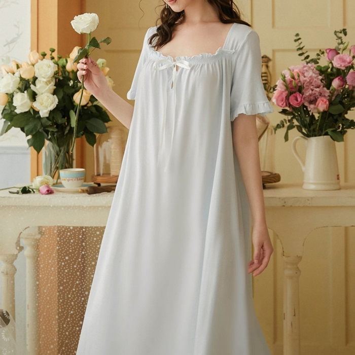 91家纺网 家纺一手货源 找家纺 （总）洛兰沙家居馆 2026新款睡裙短袖新品长款宽松少女夏季宫廷公主复古甜美厂家批发睡衣家居