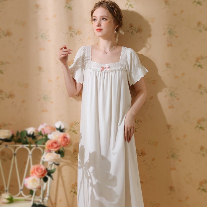 91家纺网 家纺一手货源 找家纺 （总）洛兰沙家居馆 2026新款法式公主睡裙新品夏季短袖甜美少女中长款学生宽松宫廷蕾丝睡衣