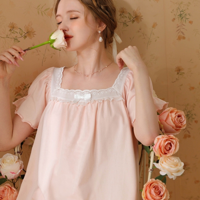 91家纺网 家纺一手货源 找家纺 （总）洛兰沙家居馆 2026新款法式公主睡裙新品夏季短袖甜美少女中长款学生宽松宫廷蕾丝睡衣