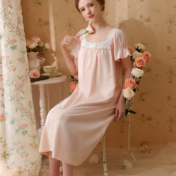 91家纺网 家纺一手货源 找家纺 （总）洛兰沙家居馆 2026新款法式公主睡裙新品夏季短袖甜美少女中长款学生宽松宫廷蕾丝睡衣