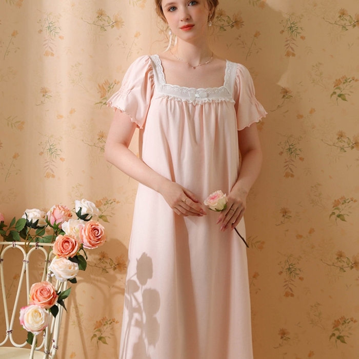 91家纺网 家纺一手货源 找家纺 （总）洛兰沙家居馆 2026新款法式公主睡裙新品夏季短袖甜美少女中长款学生宽松宫廷蕾丝睡衣