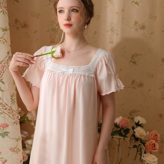 91家纺网 家纺一手货源 找家纺 （总）洛兰沙家居馆 2026新款法式公主睡裙新品夏季短袖甜美少女中长款学生宽松宫廷蕾丝睡衣