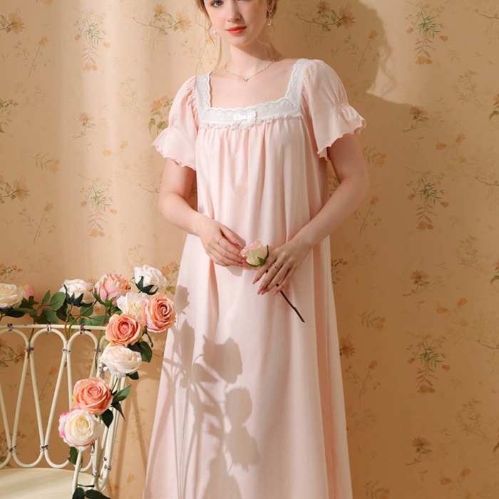 91家纺网 家纺一手货源 找家纺 （总）洛兰沙家居馆 2026新款法式公主睡裙新品夏季短袖甜美少女中长款学生宽松宫廷蕾丝睡衣