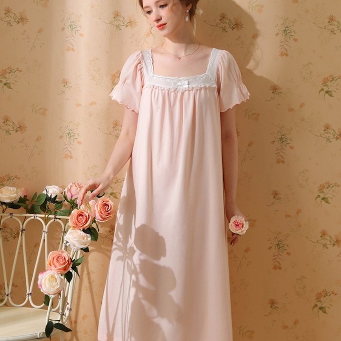 91家纺网 家纺一手货源 找家纺 （总）洛兰沙家居馆 2026新款法式公主睡裙新品夏季短袖甜美少女中长款学生宽松宫廷蕾丝睡衣