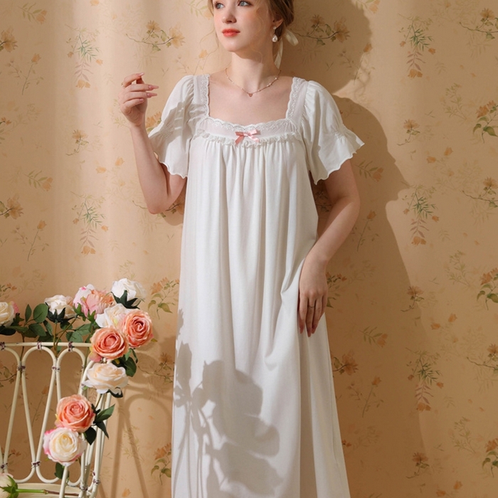 91家纺网 家纺一手货源 找家纺 （总）洛兰沙家居馆 2026新款法式公主睡裙新品夏季短袖甜美少女中长款学生宽松宫廷蕾丝睡衣