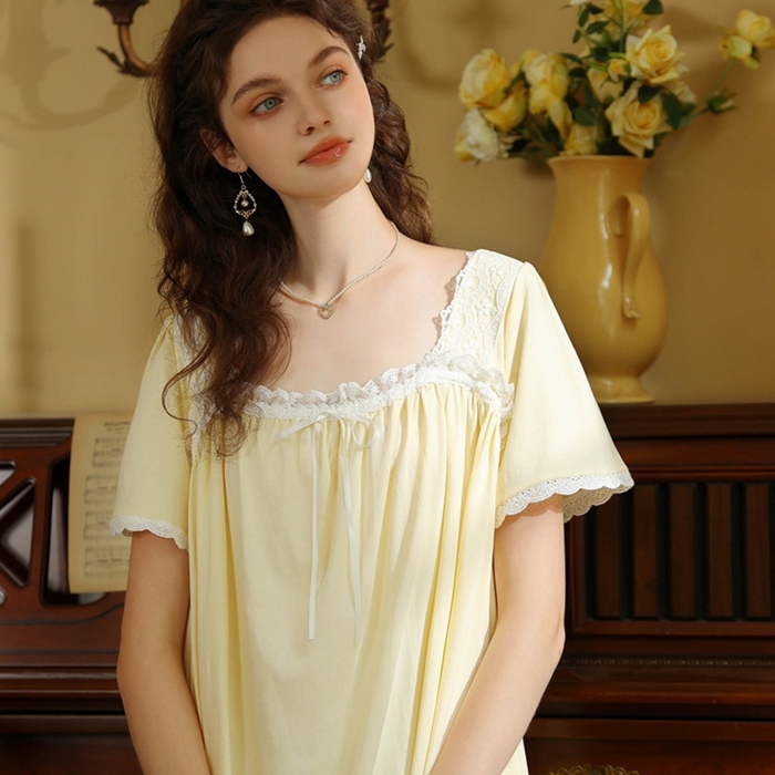 91家纺网 家纺一手货源 找家纺 （总）洛兰沙家居馆 睡裙短袖夏新品长款法式复古公主风蕾丝甜美少女跨境出口家居睡