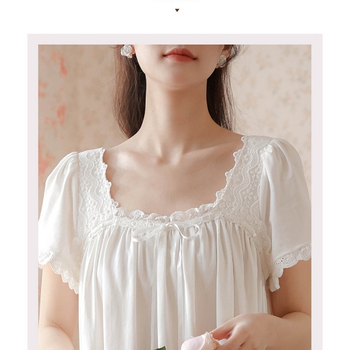 91家纺网 家纺一手货源 找家纺 （总）洛兰沙家居馆 睡裙短袖夏新品长款法式复古公主风蕾丝甜美少女跨境出口家居睡