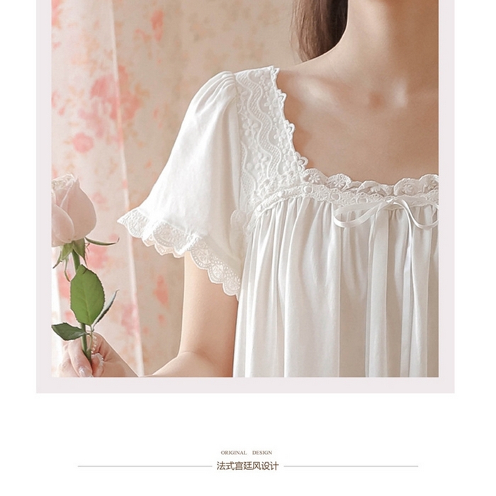 91家纺网 家纺一手货源 找家纺 （总）洛兰沙家居馆 睡裙短袖夏新品长款法式复古公主风蕾丝甜美少女跨境出口家居睡