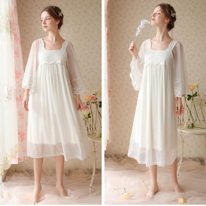 91家纺网 家纺一手货源 找家纺 （总）洛兰沙家居馆 春秋新款睡衣宫廷风少女甜美公主法式网纱刺绣蕾丝闺蜜家居服睡裙