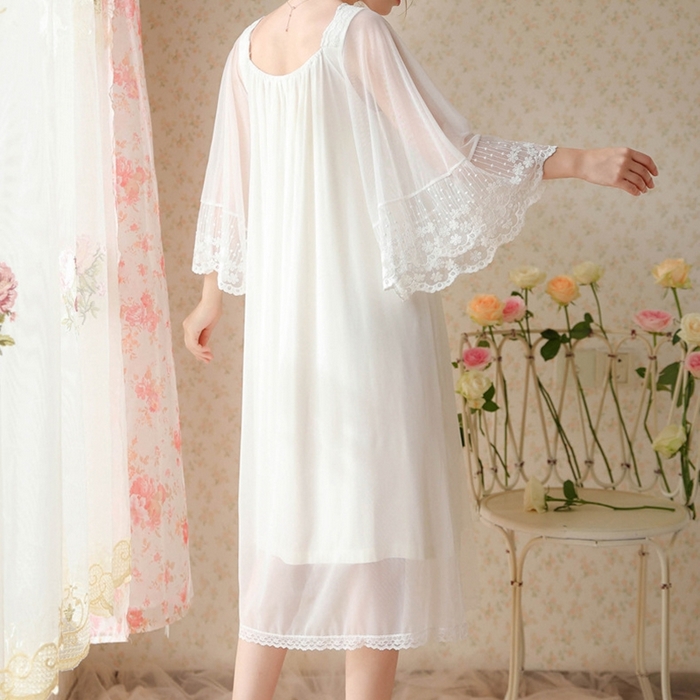 91家纺网 家纺一手货源 找家纺 （总）洛兰沙家居馆 春秋新款睡衣宫廷风少女甜美公主法式网纱刺绣蕾丝闺蜜家居服睡裙