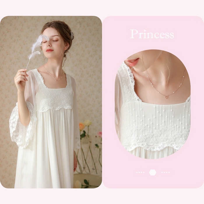 91家纺网 家纺一手货源 找家纺 （总）洛兰沙家居馆 春秋新款睡衣宫廷风少女甜美公主法式网纱刺绣蕾丝闺蜜家居服睡裙