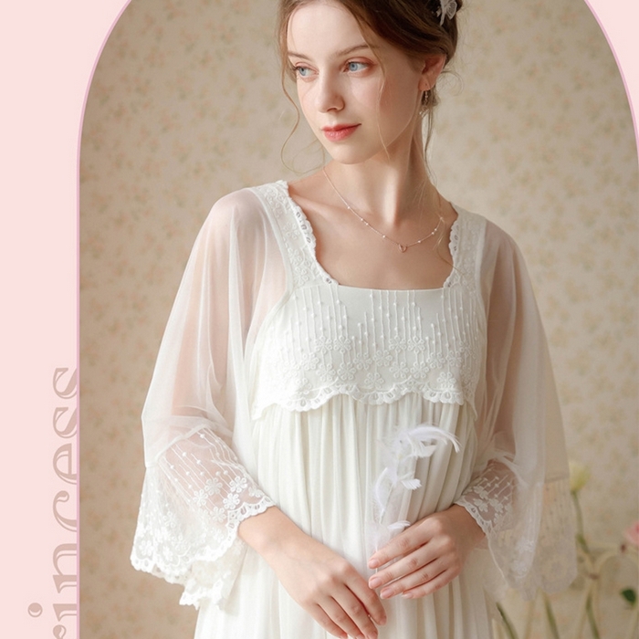 91家纺网 家纺一手货源 找家纺 （总）洛兰沙家居馆 春秋新款睡衣宫廷风少女甜美公主法式网纱刺绣蕾丝闺蜜家居服睡裙