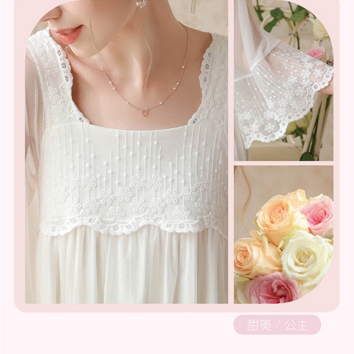 91家纺网 家纺一手货源 找家纺 （总）洛兰沙家居馆 春秋新款睡衣宫廷风少女甜美公主法式网纱刺绣蕾丝闺蜜家居服睡裙