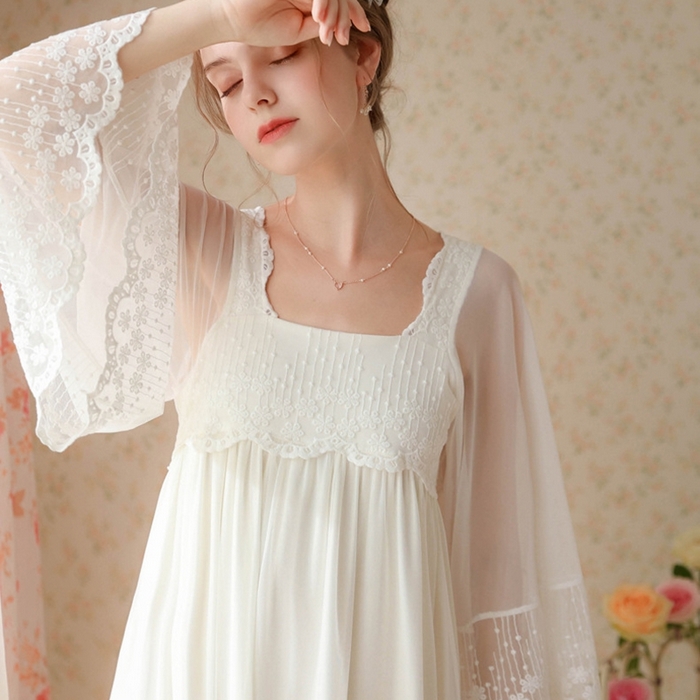 91家纺网 家纺一手货源 找家纺 （总）洛兰沙家居馆 春秋新款睡衣宫廷风少女甜美公主法式网纱刺绣蕾丝闺蜜家居服睡裙