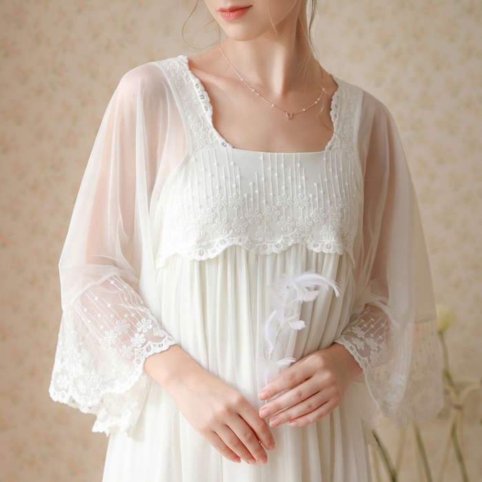 91家纺网 家纺一手货源 找家纺 （总）洛兰沙家居馆 春秋新款睡衣宫廷风少女甜美公主法式网纱刺绣蕾丝闺蜜家居服睡裙