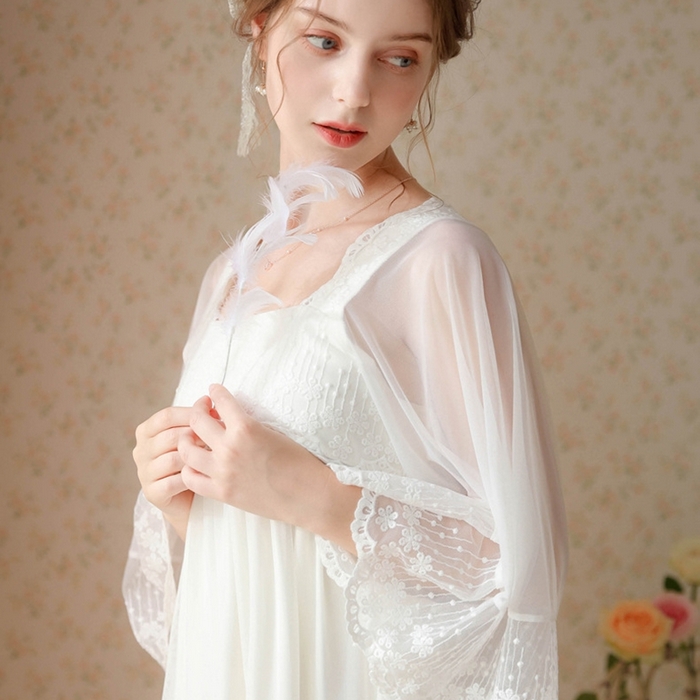 91家纺网 家纺一手货源 找家纺 （总）洛兰沙家居馆 春秋新款睡衣宫廷风少女甜美公主法式网纱刺绣蕾丝闺蜜家居服睡裙