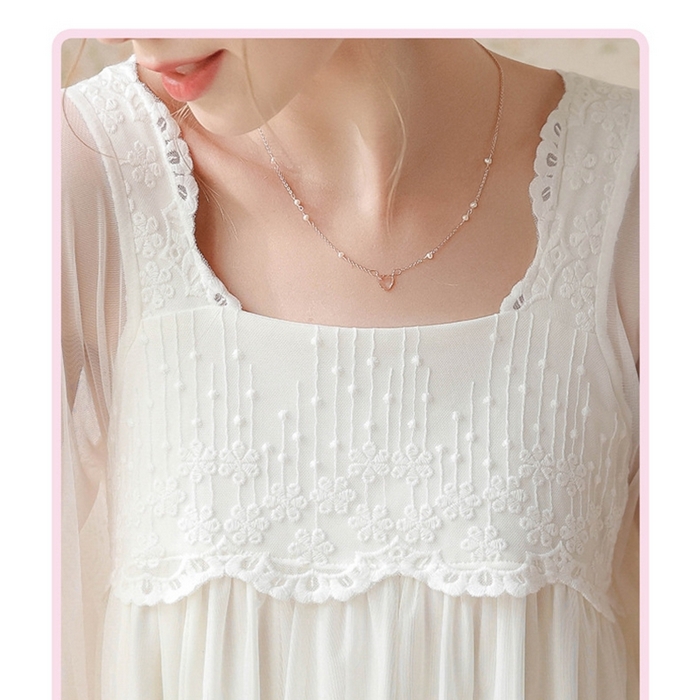 91家纺网 家纺一手货源 找家纺 （总）洛兰沙家居馆 春秋新款睡衣宫廷风少女甜美公主法式网纱刺绣蕾丝闺蜜家居服睡裙