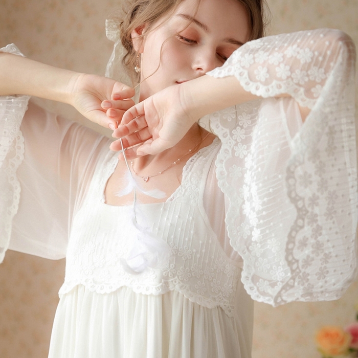 91家纺网 家纺一手货源 找家纺 （总）洛兰沙家居馆 春秋新款睡衣宫廷风少女甜美公主法式网纱刺绣蕾丝闺蜜家居服睡裙