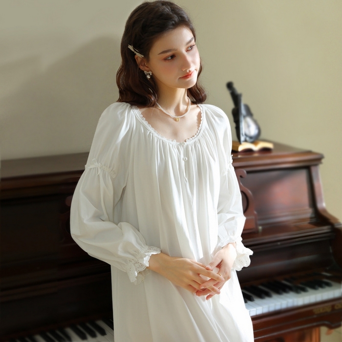 （总）洛兰沙家居馆 法式宫廷风睡裙春秋季新款长袖公主风甜美睡衣少女宽松薄家居服