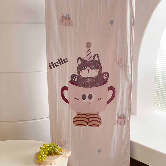 91家纺网 家纺一手货源 找家纺 麻依 2026新款四层纱布浴巾全棉 茶杯猫咪 80*160