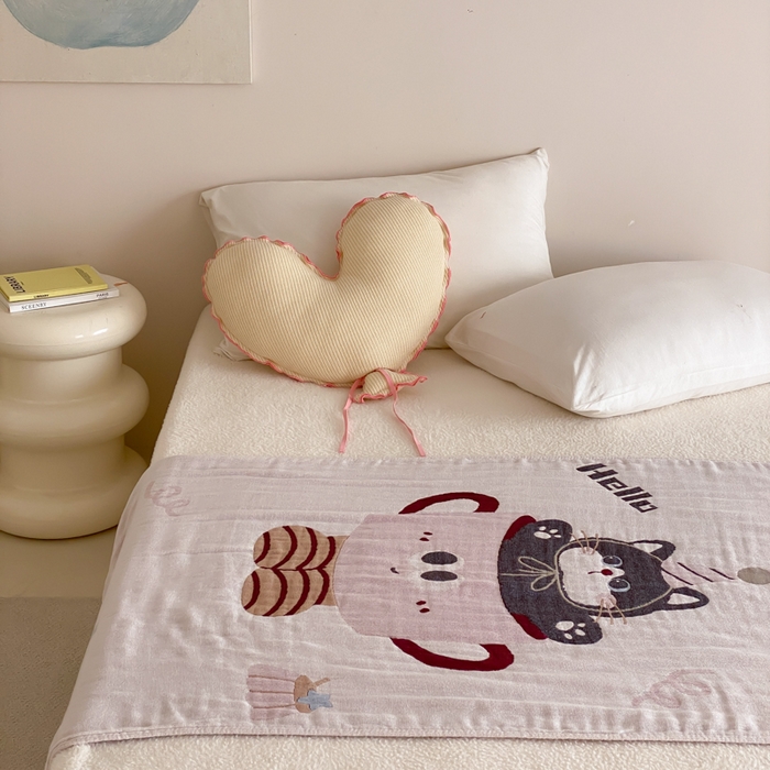 91家纺网 家纺一手货源 找家纺 麻依 2026新款四层纱布浴巾全棉 茶杯猫咪 80*160