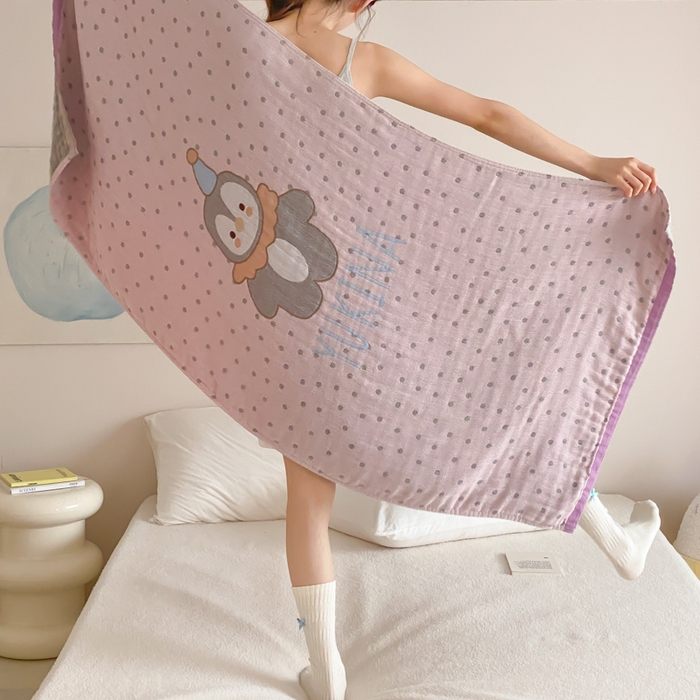 91家纺网 家纺一手货源 找家纺 麻依 2026新款四层纱布浴巾全棉 豆豆企鹅 80*160