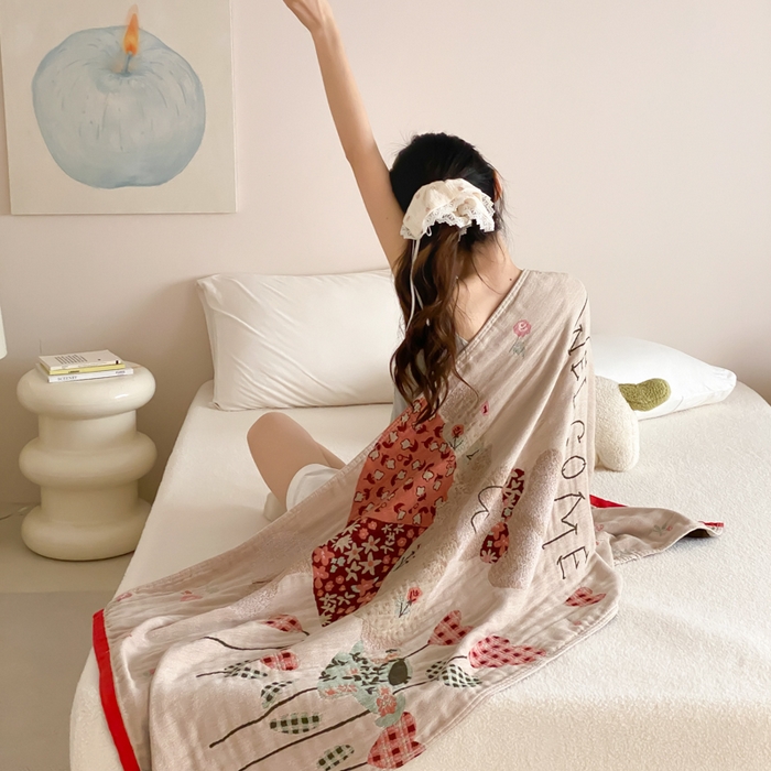 91家纺网 家纺一手货源 找家纺 麻依 2026新款四层纱布浴巾全棉 哈尼小兔 80*160