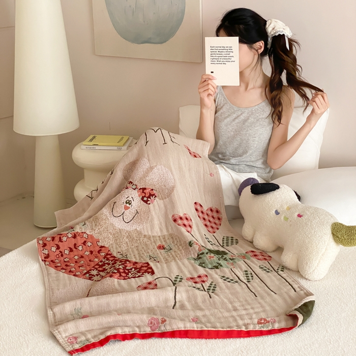 91家纺网 家纺一手货源 找家纺 麻依 2026新款四层纱布浴巾全棉 哈尼小兔 80*160