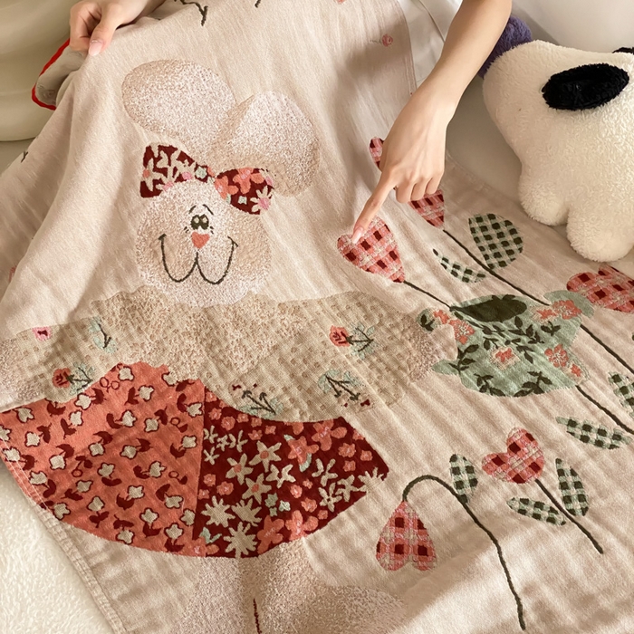 91家纺网 家纺一手货源 找家纺 麻依 2026新款四层纱布浴巾全棉 哈尼小兔 80*160