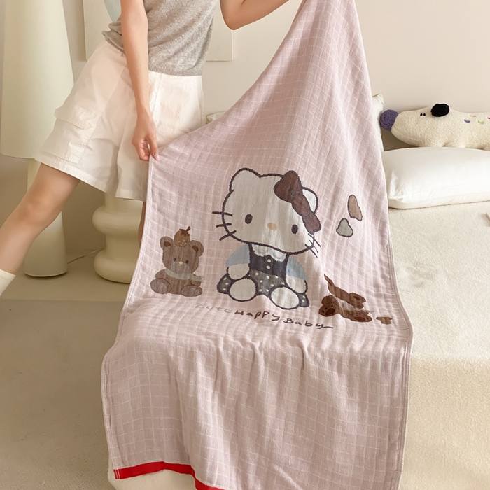 91家纺网 家纺一手货源 找家纺 麻依 2026新款四层纱布浴巾全棉 桃心KT 80*160