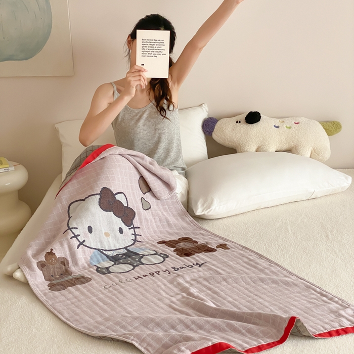 91家纺网 家纺一手货源 找家纺 麻依 2026新款四层纱布浴巾全棉 桃心KT 80*160