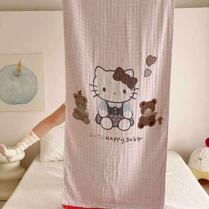 91家纺网 家纺一手货源 找家纺 麻依 2026新款四层纱布浴巾全棉 桃心KT 80*160