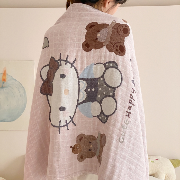 91家纺网 家纺一手货源 找家纺 麻依 2026新款四层纱布浴巾全棉 桃心KT 80*160