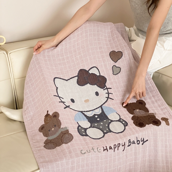 91家纺网 家纺一手货源 找家纺 麻依 2026新款四层纱布浴巾全棉 桃心KT 80*160