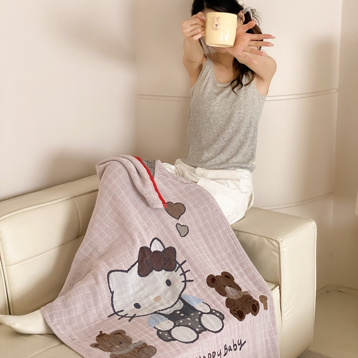 91家纺网 家纺一手货源 找家纺 麻依 2026新款四层纱布浴巾全棉 桃心KT 80*160