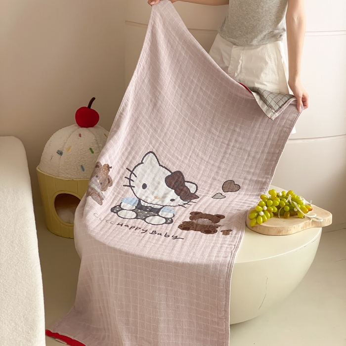 91家纺网 家纺一手货源 找家纺 麻依 2026新款四层纱布浴巾全棉 桃心KT 80*160