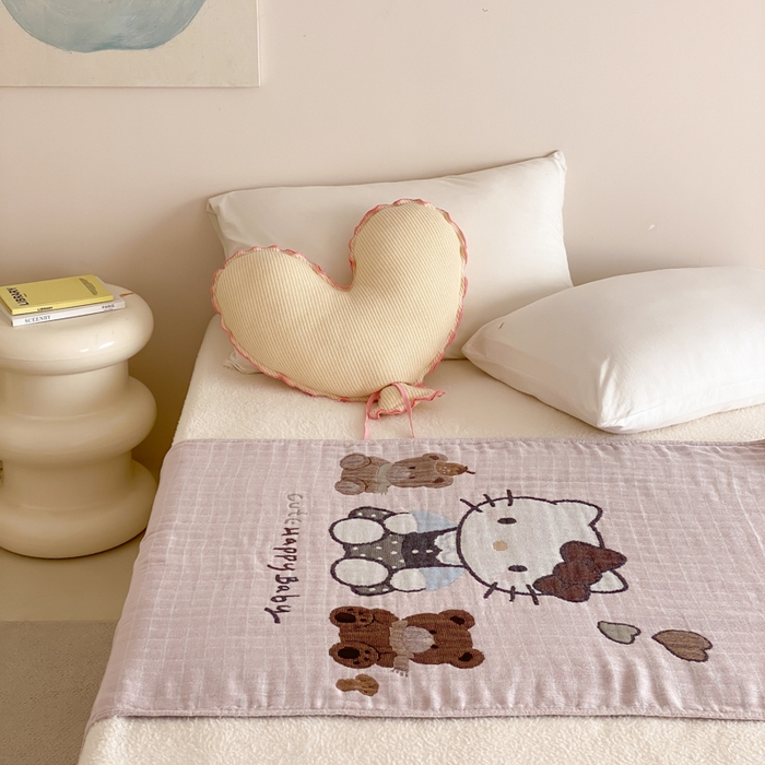 91家纺网 家纺一手货源 找家纺 麻依 2026新款四层纱布浴巾全棉 桃心KT 80*160