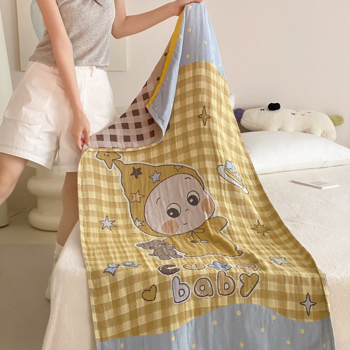 91家纺网 家纺一手货源 找家纺 麻依 2026新款四层纱布浴巾全棉 小黄人 80*160