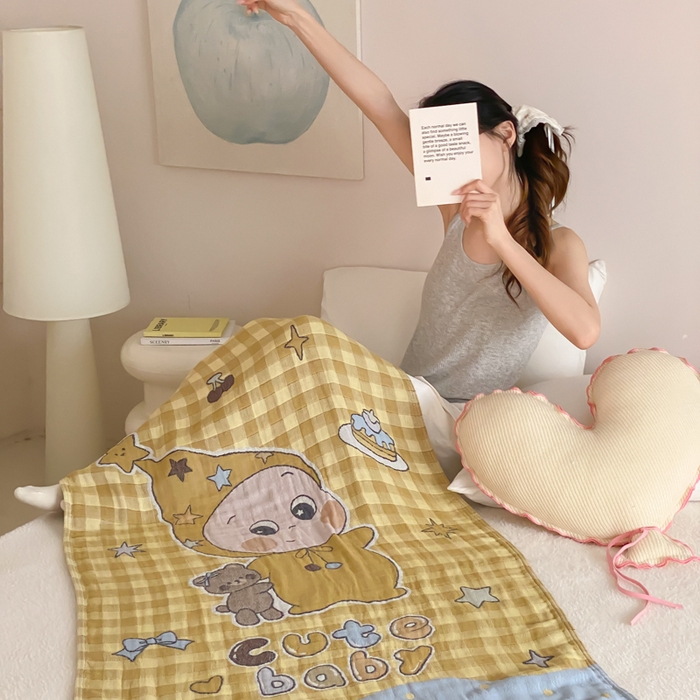 91家纺网 家纺一手货源 找家纺 麻依 2026新款四层纱布浴巾全棉 小黄人 80*160