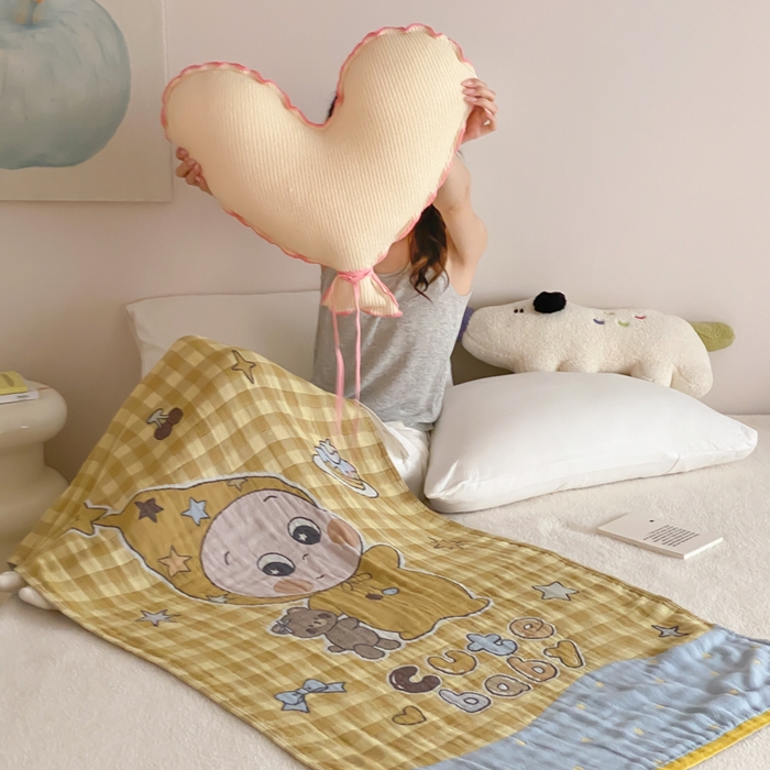 91家纺网 家纺一手货源 找家纺 麻依 2026新款四层纱布浴巾全棉 小黄人 80*160