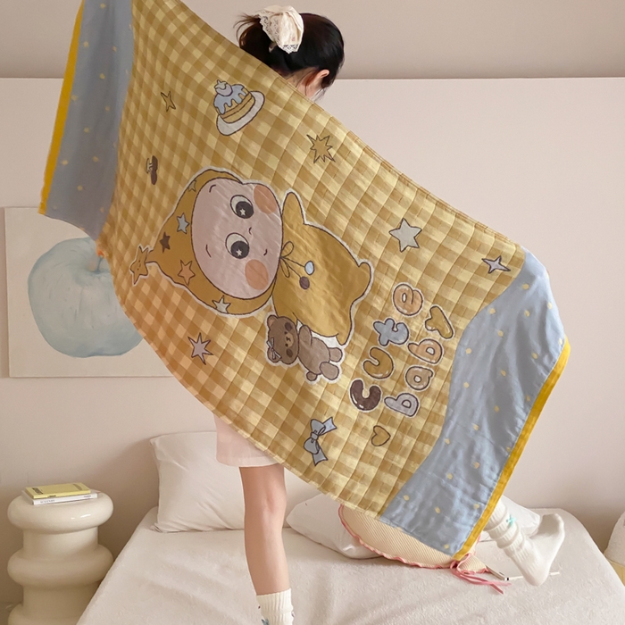 91家纺网 家纺一手货源 找家纺 麻依 2026新款四层纱布浴巾全棉 小黄人 80*160