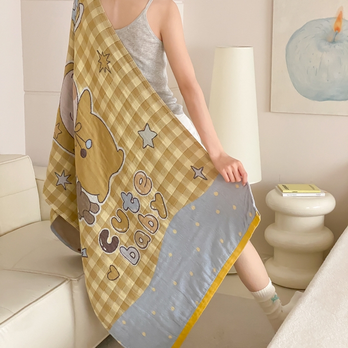 91家纺网 家纺一手货源 找家纺 麻依 2026新款四层纱布浴巾全棉 小黄人 80*160