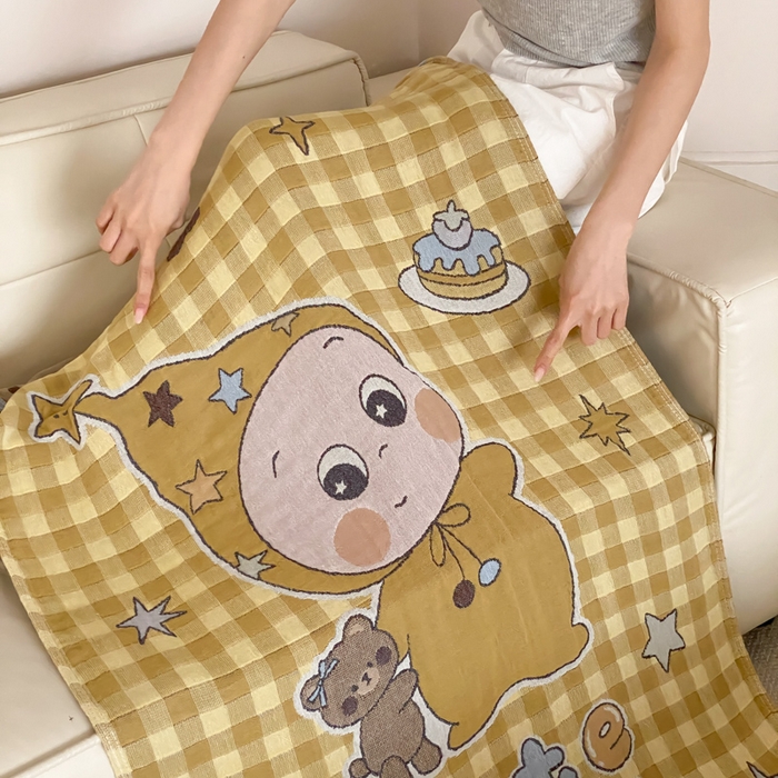 91家纺网 家纺一手货源 找家纺 麻依 2026新款四层纱布浴巾全棉 小黄人 80*160