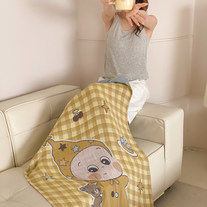 91家纺网 家纺一手货源 找家纺 麻依 2026新款四层纱布浴巾全棉 小黄人 80*160