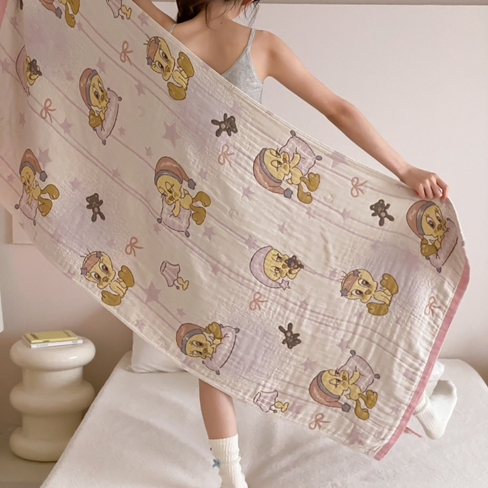 91家纺网 家纺一手货源 找家纺 麻依 2026新款四层纱布浴巾全棉 小黄鸭 80*160