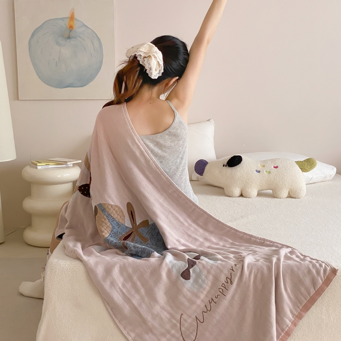 91家纺网 家纺一手货源 找家纺 麻依 2026新款四层纱布浴巾全棉 许愿小兔 80*160