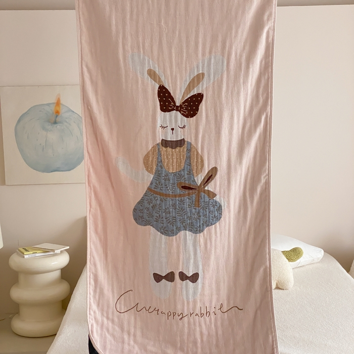 91家纺网 家纺一手货源 找家纺 麻依 2026新款四层纱布浴巾全棉 许愿小兔 80*160