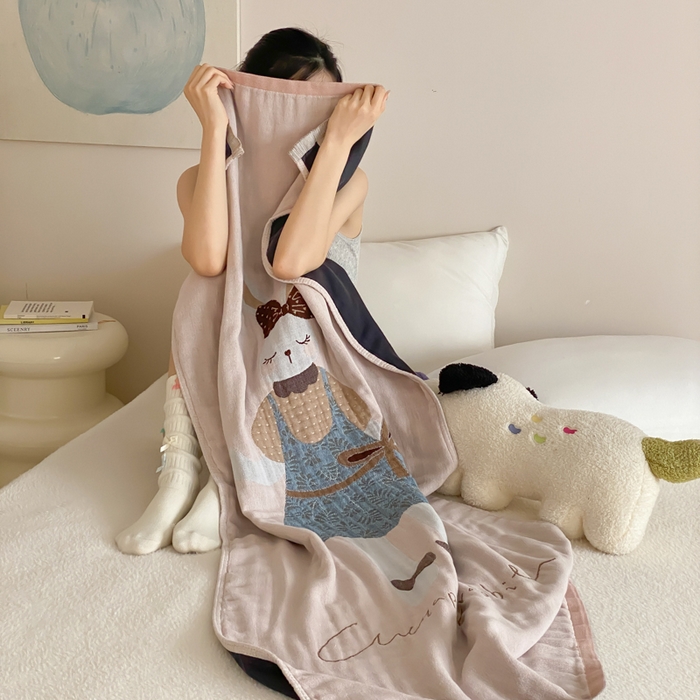 91家纺网 家纺一手货源 找家纺 麻依 2026新款四层纱布浴巾全棉 许愿小兔 80*160