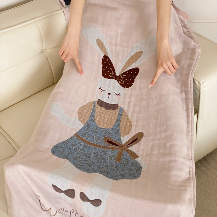 91家纺网 家纺一手货源 找家纺 麻依 2026新款四层纱布浴巾全棉 许愿小兔 80*160